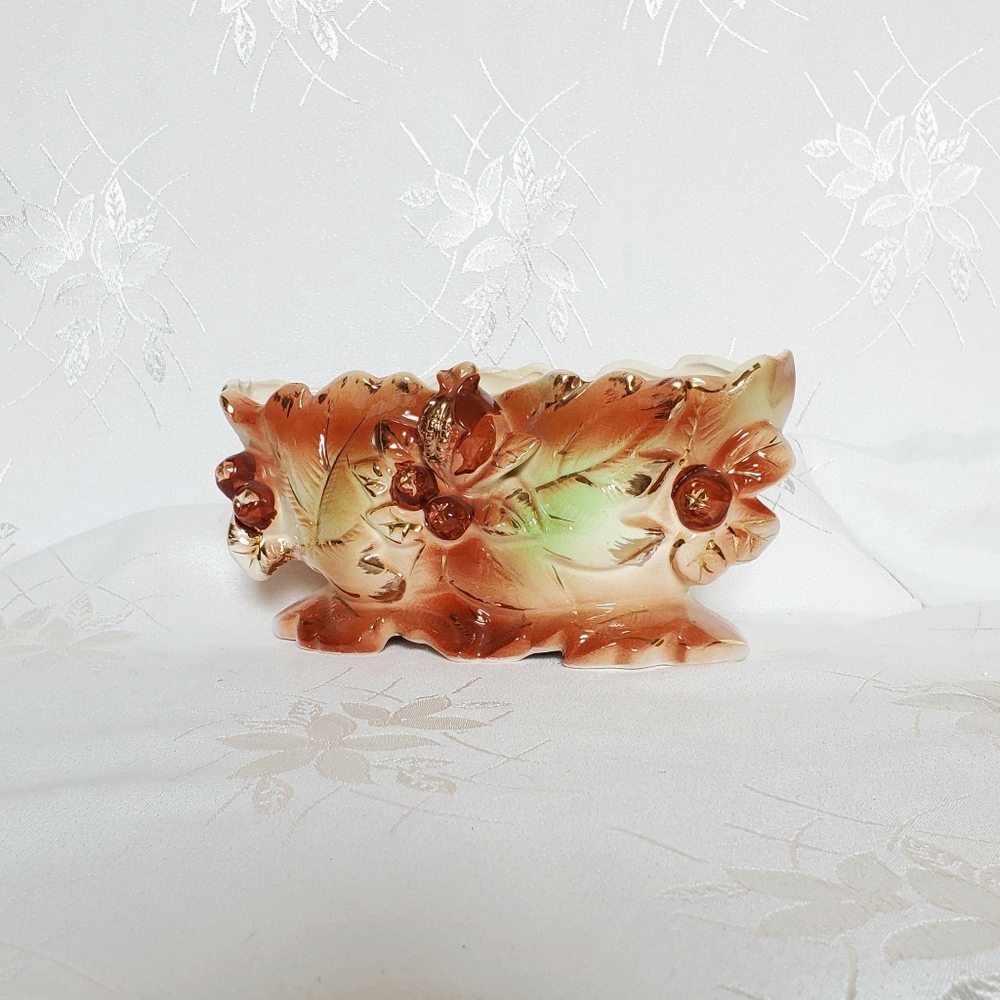Vintage Autumn Leaves Cookie Candie Bowl Glazed Ceramic Rare Japan Home Decor - Picture 6 of 12